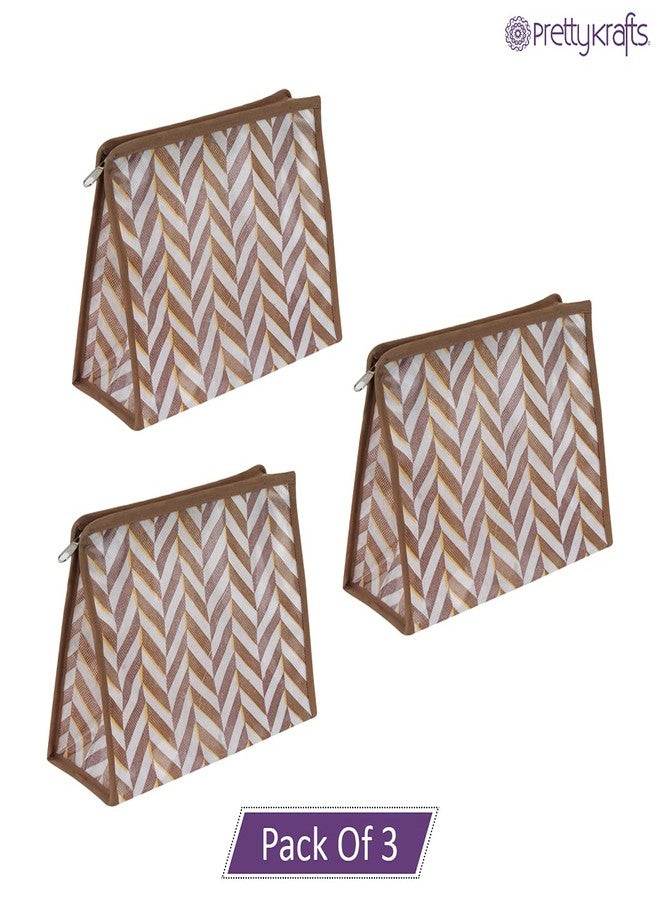 PrettyKrafts Polyester Compact Plastic Shaving Kit, Makeup Kit Pouch, Organizer for Men and Women (Pack of 3) - Beige - Image 2